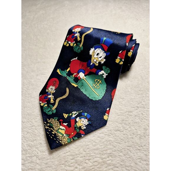 Disney Uncle Scrooge Men Necktie Black Limited Edition Rare Vintage Money Bags - Picture 1 of 12